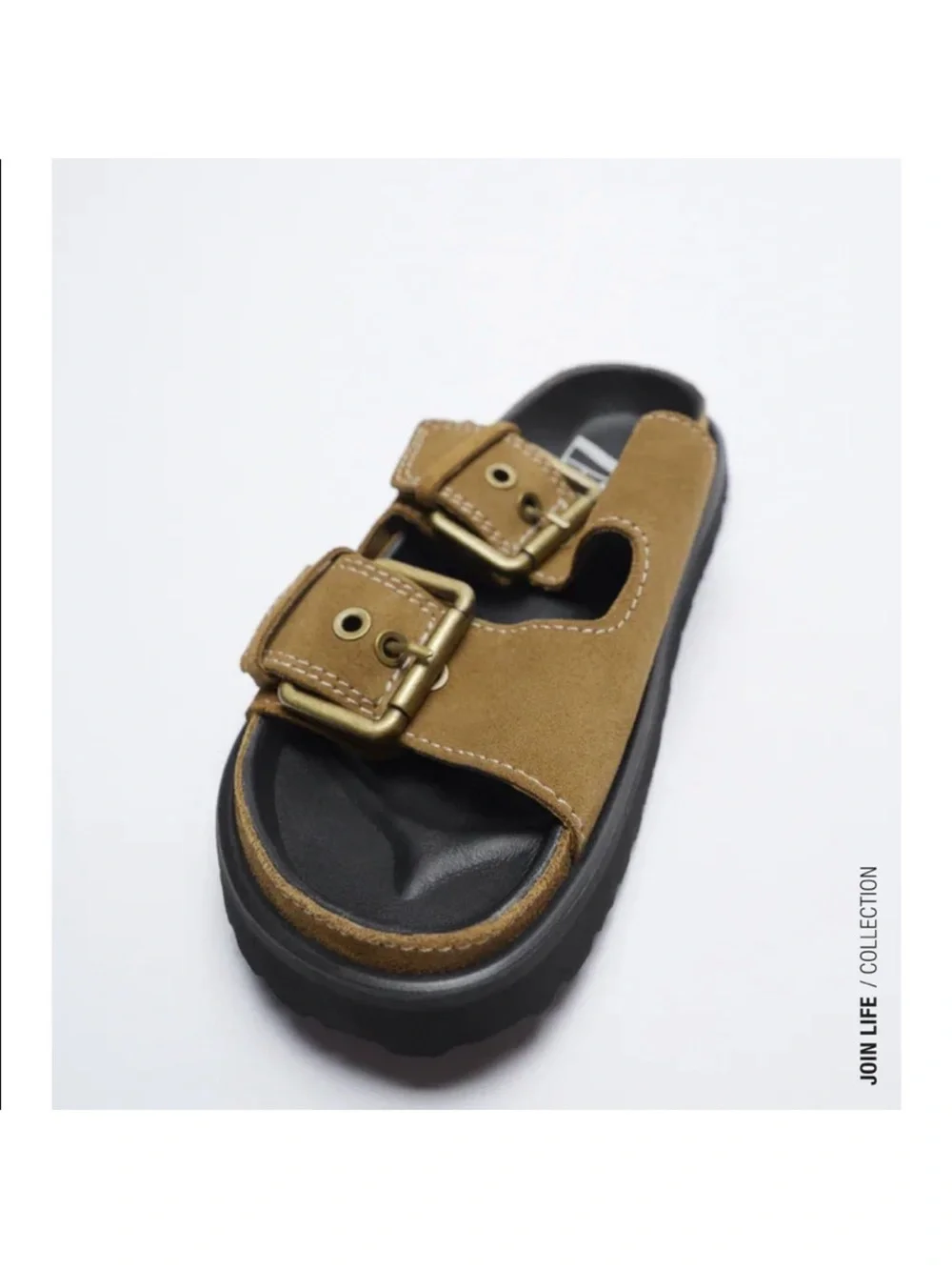Suede Double-Buckle Slide Sandals - Picture 2 of 8